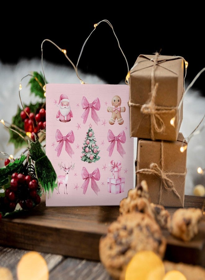 Nvotell Pink Coquette Christmas Sign, Wooden Box With Santa Tree and Bow, Cute Decor for Home Office Desk Table Tabletop Shelf, 5x5 Inch - Image 5